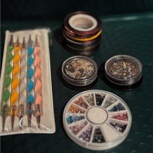 Amazon Nail Art Dotting Tools and Rhinestones/Tapes Set - Multicolor
